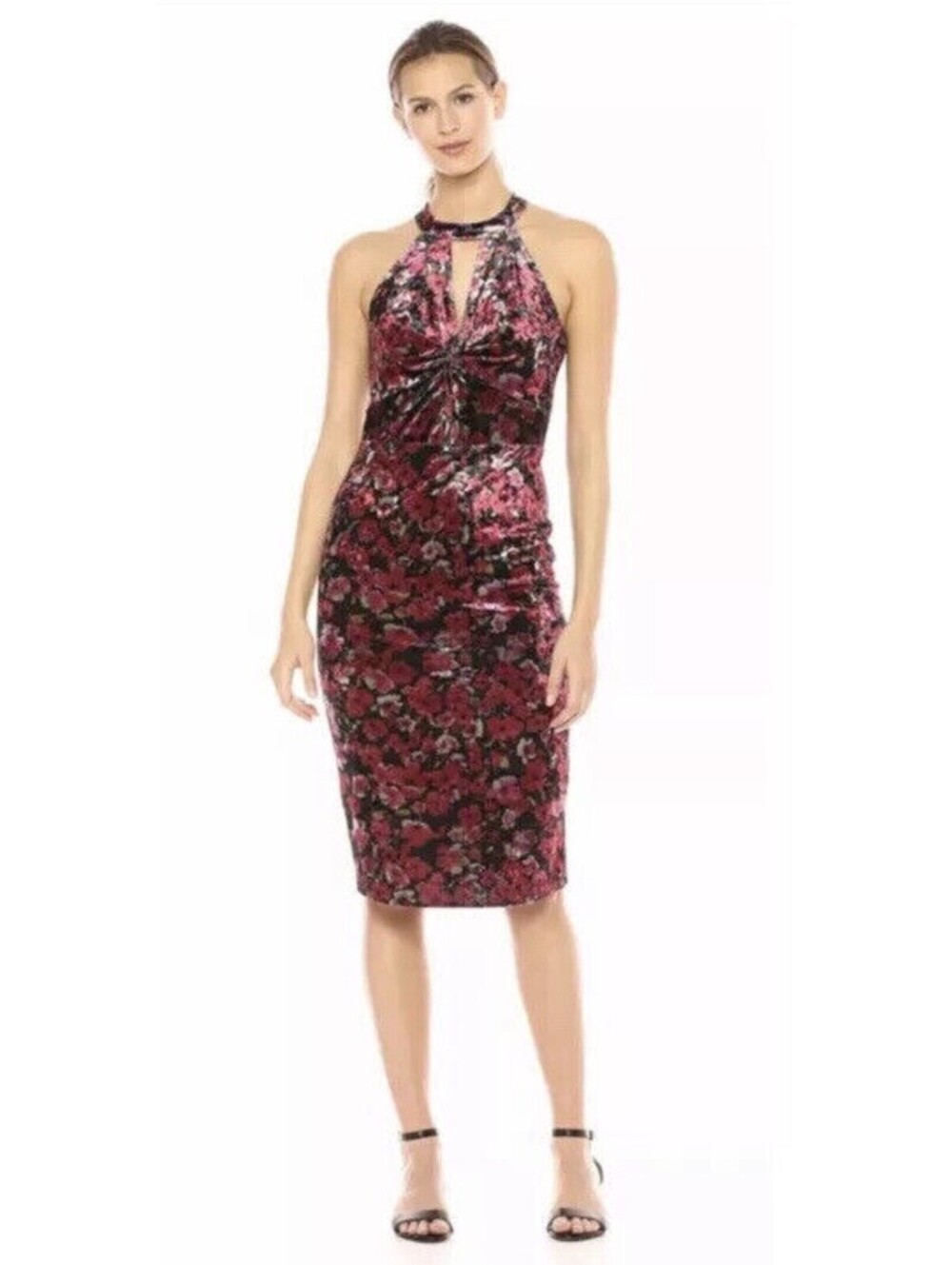 BCBGeneration Floral Velvet Halter Cut-out Dress Size XXS